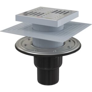 Alcaplast APV4444 Padlóösszefolyó függőleges rozsdamenets ráccsal 150x150x75