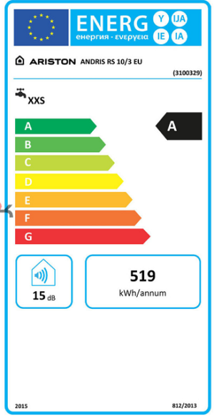 Ariston AN RS 10 0/3 Eu 10l villanybojler felsős (3100329) Energia cimke