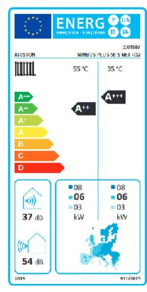 Ariston Nimbus Plus 50 S Net Hőszivattyú 5 Kw (3301887) Energia cimke