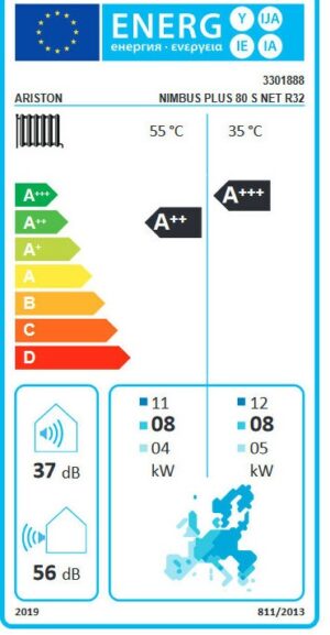 Ariston Nimbus Plus 80 S Net R32 Split Hőszivattyú 8 Kw (3301888) Energia cimke