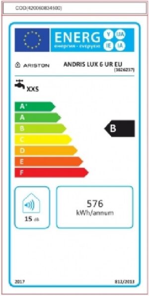 Ariston An Lux 6 Ur Eu Mosogató alá helyezhető vizmelegitő 3626237 energia cimke