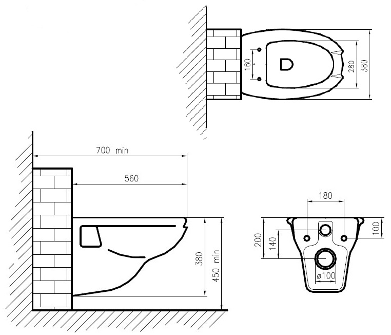 B & K Fali fehér Wc kagyló Mozgáskorlátozott GOD05601 műszaki rajz