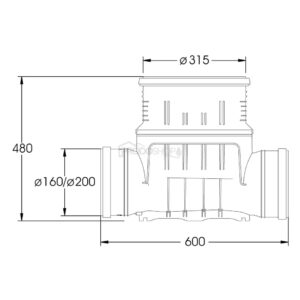 Pestan Kg átfolyós akna 315/160 472-10799224 méret rajz