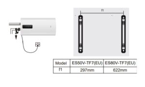 Haier premium villanybojler ES50V-TF7(EU) ES80V-TF7(EU) vízszintes felfogatása